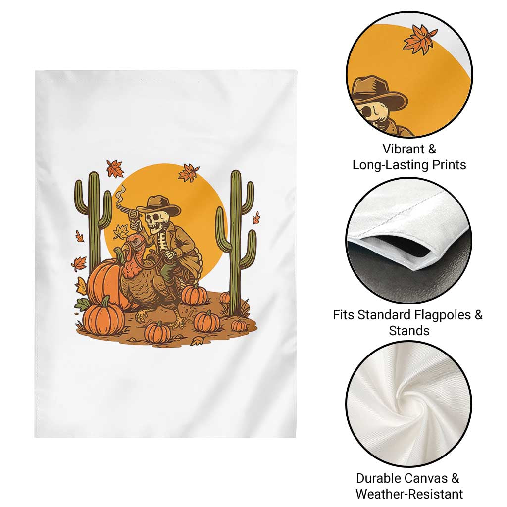 Funny Thanksgiving Rodeo Cowboy Gift Garden Flag Western Skeleton Riding Turkey