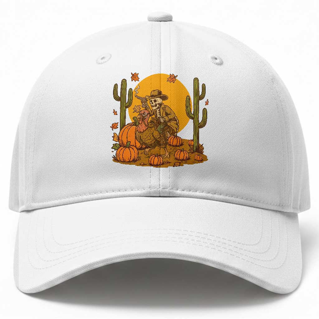 Funny Thanksgiving Rodeo Cowboy Gift Baseball Cap Western Skeleton Riding Turkey