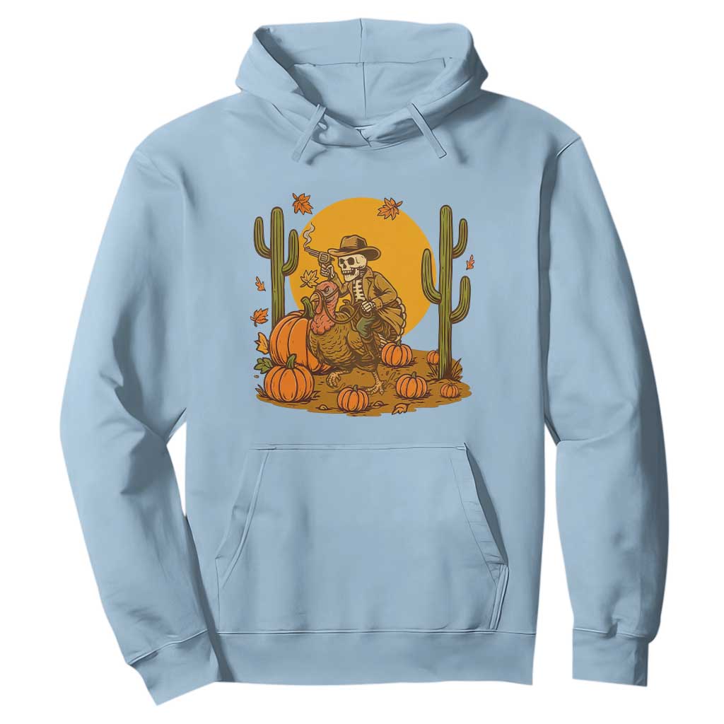 Funny Thanksgiving Rodeo Cowboy Gift Hoodie Western Skeleton Riding Turkey