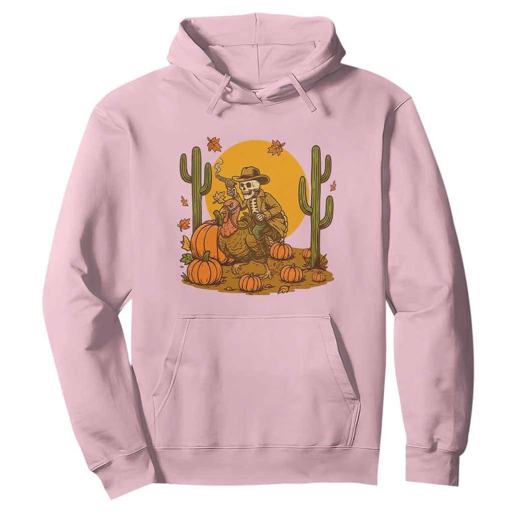 Funny Thanksgiving Rodeo Cowboy Gift Hoodie Western Skeleton Riding Turkey