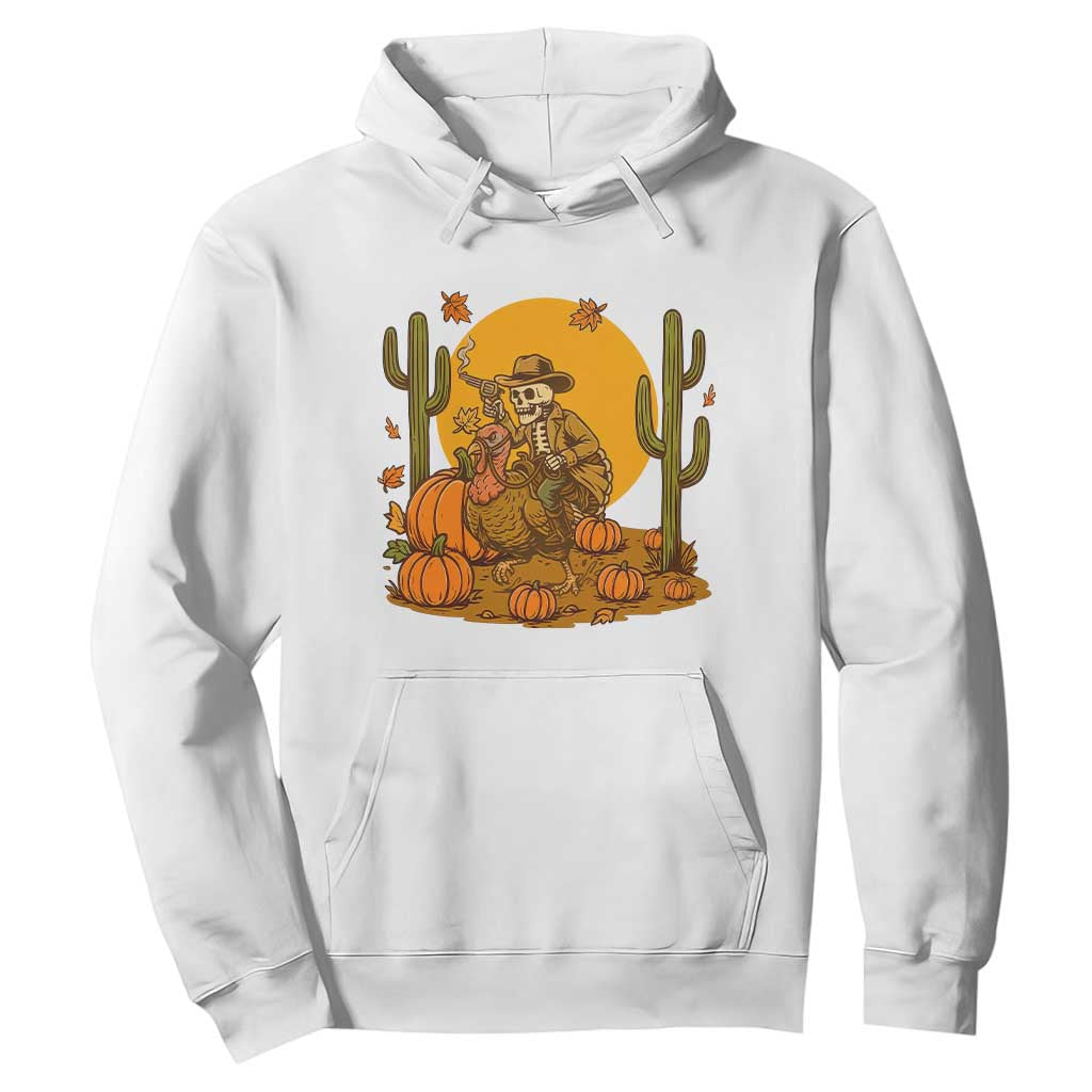 Funny Thanksgiving Rodeo Cowboy Gift Hoodie Western Skeleton Riding Turkey