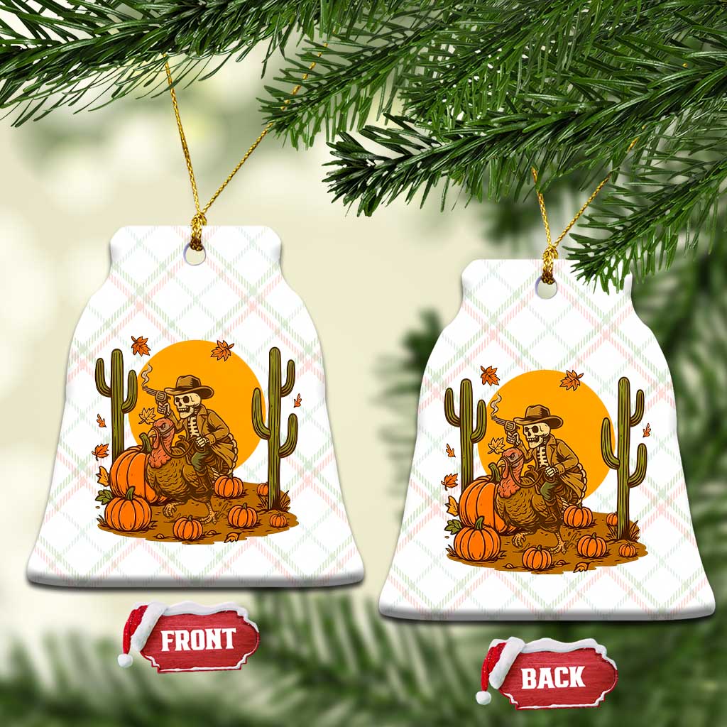 Funny Thanksgiving Rodeo Cowboy Gift Ceramic Ornament Western Skeleton Riding Turkey