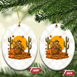 Funny Thanksgiving Rodeo Cowboy Gift Ceramic Ornament Western Skeleton Riding Turkey