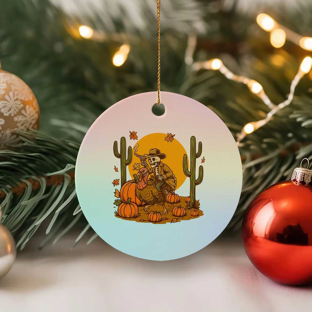 Funny Thanksgiving Rodeo Cowboy Gift Ceramic Ornament Western Skeleton Riding Turkey
