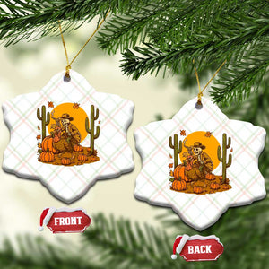 Funny Thanksgiving Rodeo Cowboy Gift Ceramic Ornament Western Skeleton Riding Turkey