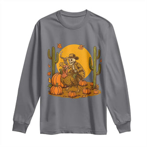 Funny Thanksgiving Rodeo Cowboy Gift Long Sleeve Shirt Western Skeleton Riding Turkey