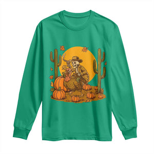 Funny Thanksgiving Rodeo Cowboy Gift Long Sleeve Shirt Western Skeleton Riding Turkey