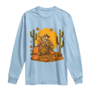 Funny Thanksgiving Rodeo Cowboy Gift Long Sleeve Shirt Western Skeleton Riding Turkey