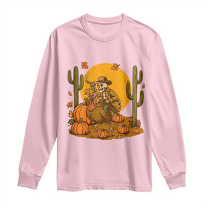 Funny Thanksgiving Rodeo Cowboy Gift Long Sleeve Shirt Western Skeleton Riding Turkey
