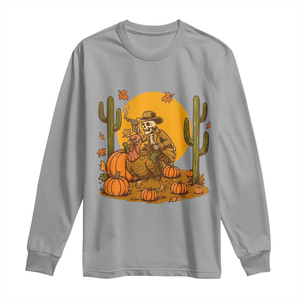 Funny Thanksgiving Rodeo Cowboy Gift Long Sleeve Shirt Western Skeleton Riding Turkey