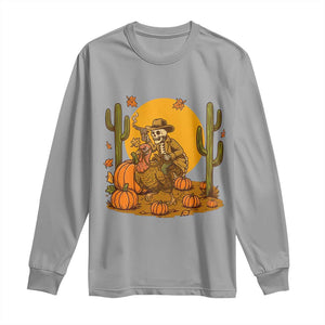Funny Thanksgiving Rodeo Cowboy Gift Long Sleeve Shirt Western Skeleton Riding Turkey