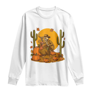 Funny Thanksgiving Rodeo Cowboy Gift Long Sleeve Shirt Western Skeleton Riding Turkey