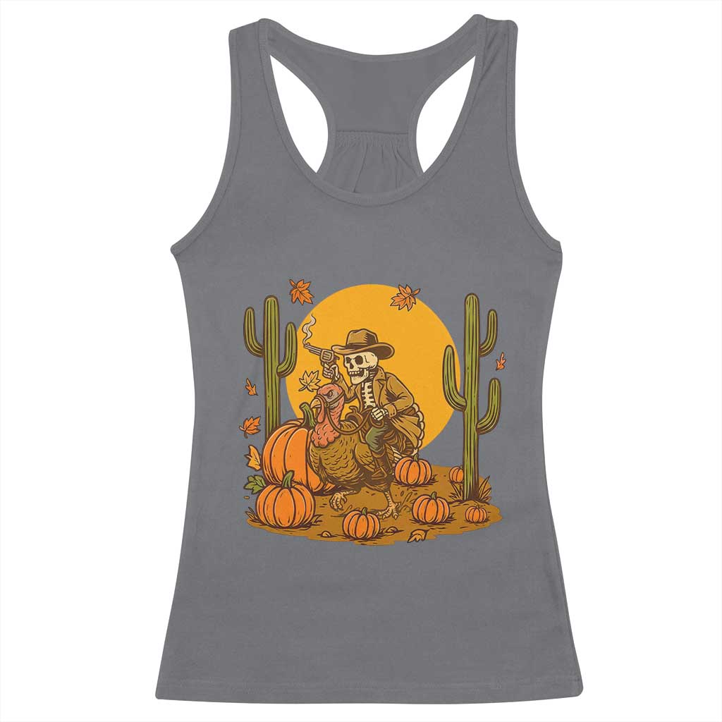 Funny Thanksgiving Rodeo Cowboy Gift Racerback Tank Top Western Skeleton Riding Turkey
