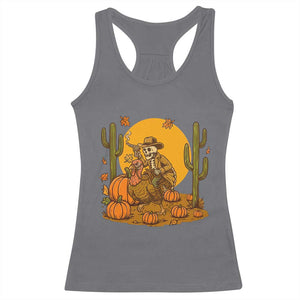 Funny Thanksgiving Rodeo Cowboy Gift Racerback Tank Top Western Skeleton Riding Turkey