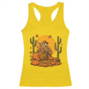 Funny Thanksgiving Rodeo Cowboy Gift Racerback Tank Top Western Skeleton Riding Turkey