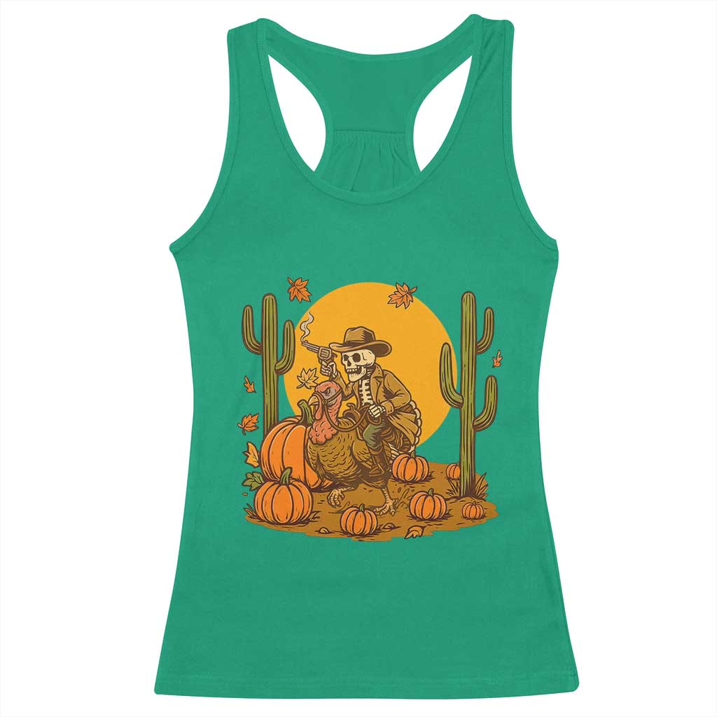 Funny Thanksgiving Rodeo Cowboy Gift Racerback Tank Top Western Skeleton Riding Turkey