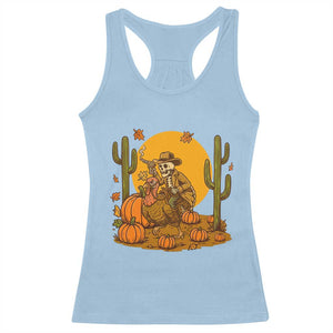 Funny Thanksgiving Rodeo Cowboy Gift Racerback Tank Top Western Skeleton Riding Turkey