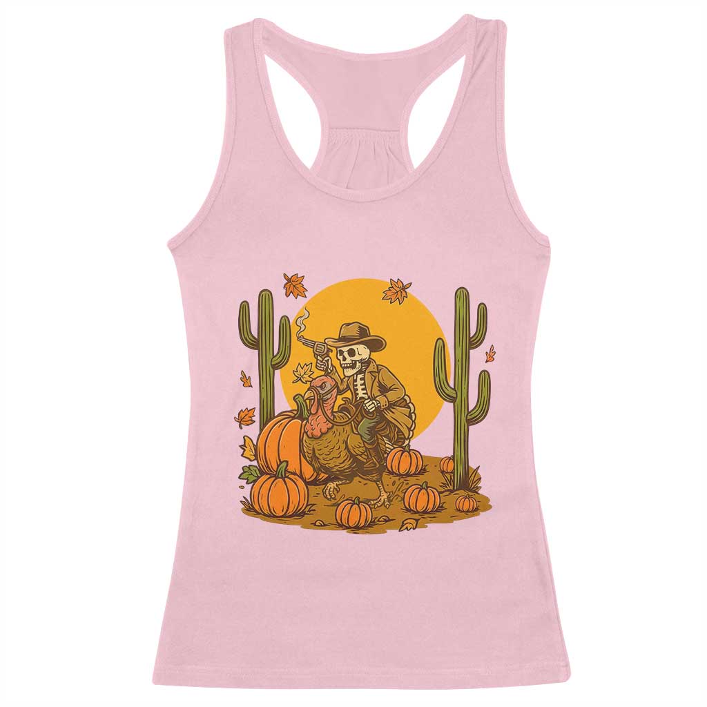 Funny Thanksgiving Rodeo Cowboy Gift Racerback Tank Top Western Skeleton Riding Turkey