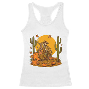 Funny Thanksgiving Rodeo Cowboy Gift Racerback Tank Top Western Skeleton Riding Turkey