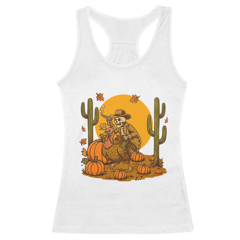 Funny Thanksgiving Rodeo Cowboy Gift Racerback Tank Top Western Skeleton Riding Turkey