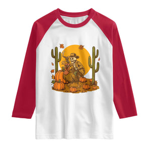 Funny Thanksgiving Rodeo Cowboy Gift Raglan Shirt Western Skeleton Riding Turkey