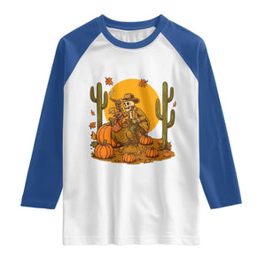 Funny Thanksgiving Rodeo Cowboy Gift Raglan Shirt Western Skeleton Riding Turkey