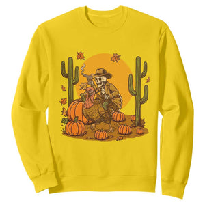 Funny Thanksgiving Rodeo Cowboy Gift Sweatshirt Western Skeleton Riding Turkey