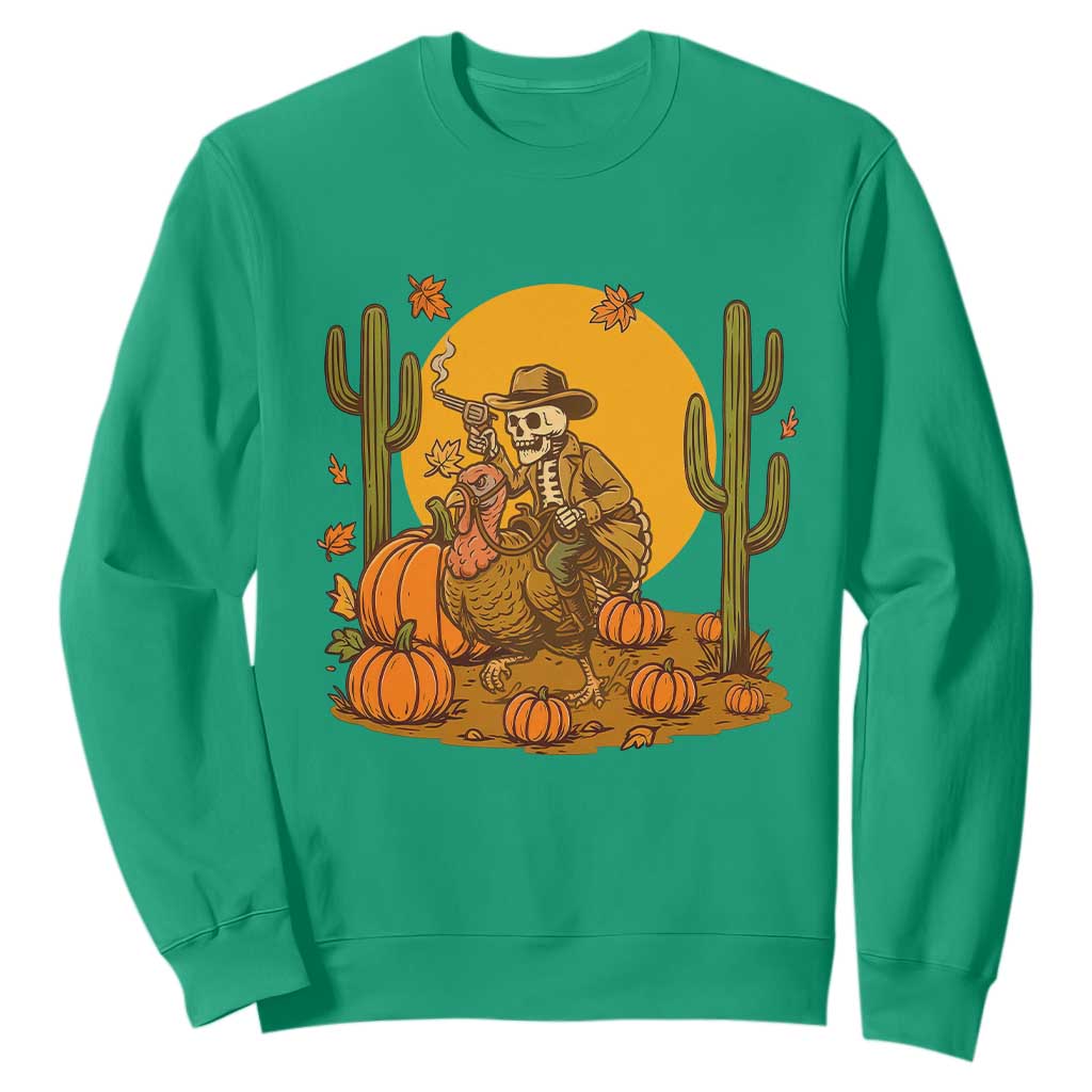 Funny Thanksgiving Rodeo Cowboy Gift Sweatshirt Western Skeleton Riding Turkey