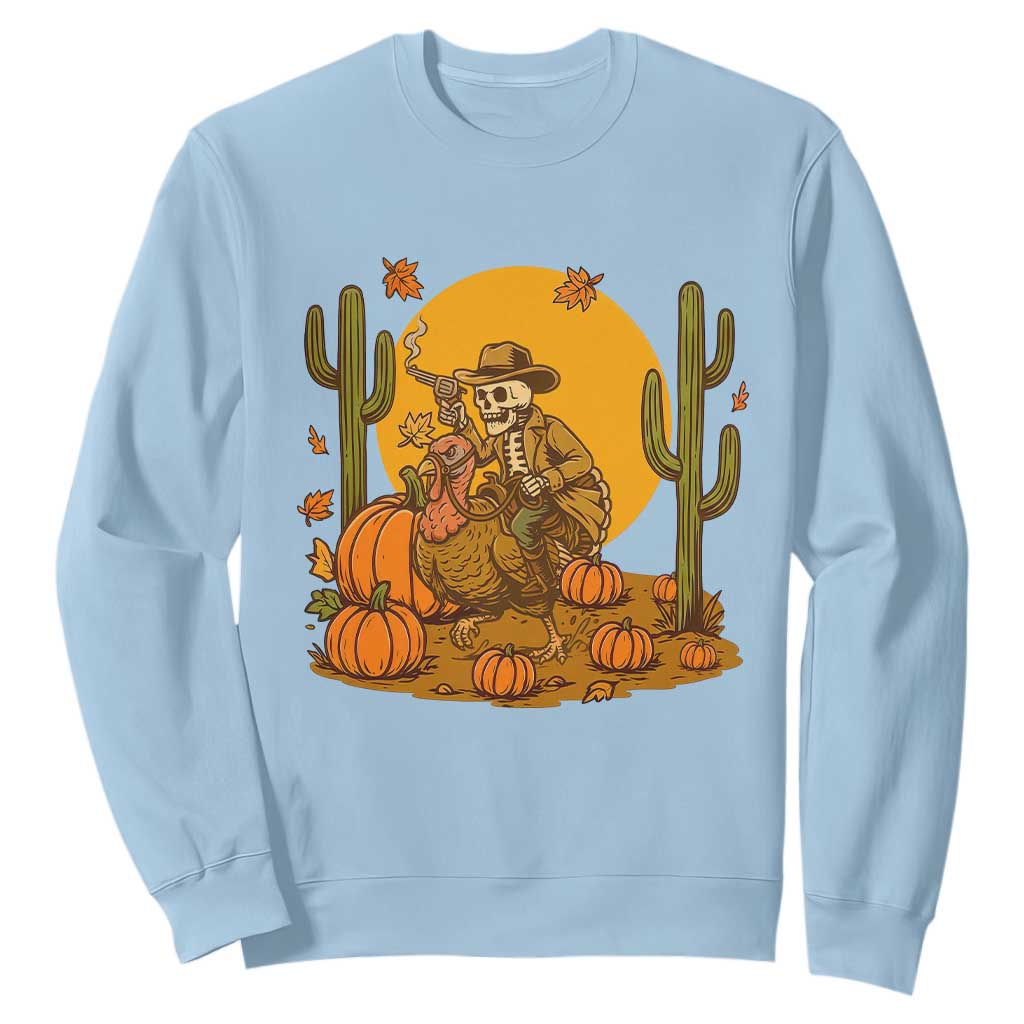 Funny Thanksgiving Rodeo Cowboy Gift Sweatshirt Western Skeleton Riding Turkey