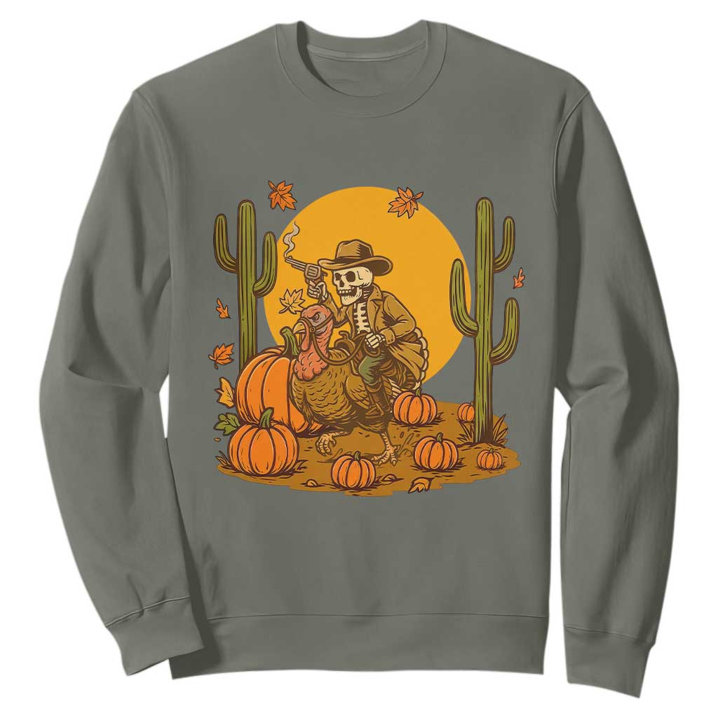 Funny Thanksgiving Rodeo Cowboy Gift Sweatshirt Western Skeleton Riding Turkey