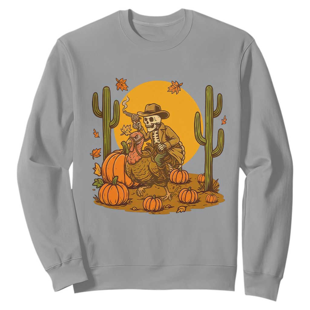 Funny Thanksgiving Rodeo Cowboy Gift Sweatshirt Western Skeleton Riding Turkey