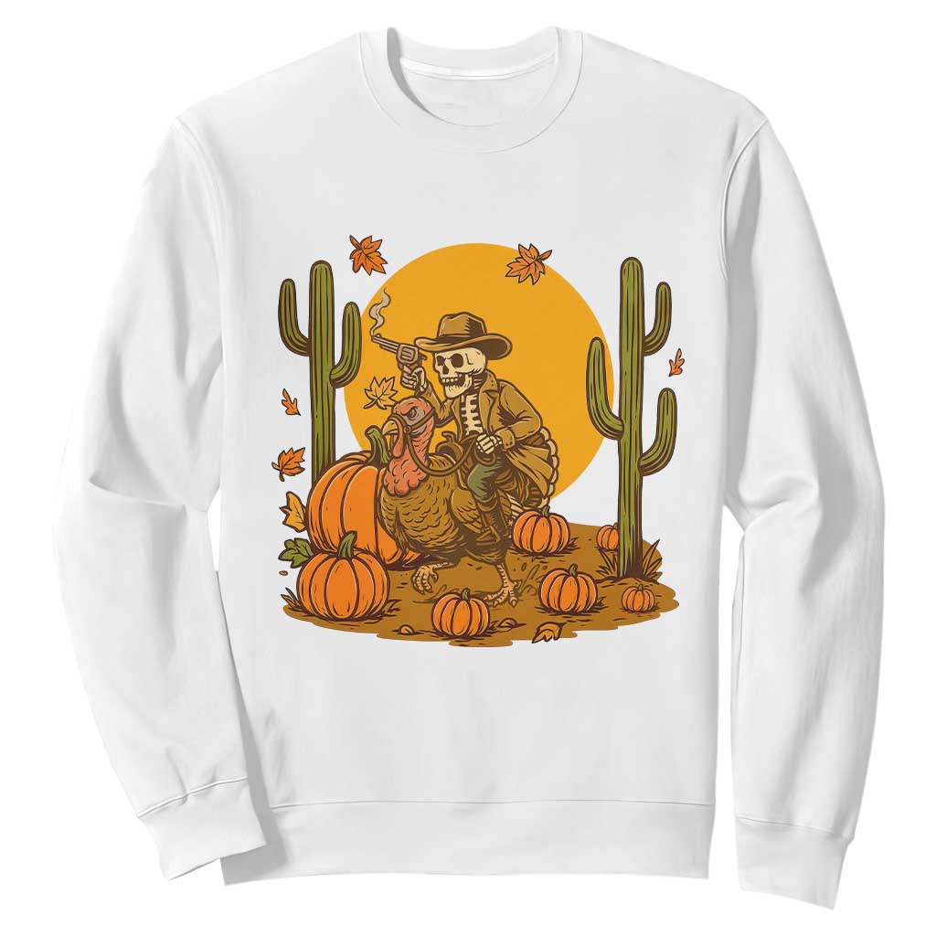 Funny Thanksgiving Rodeo Cowboy Gift Sweatshirt Western Skeleton Riding Turkey