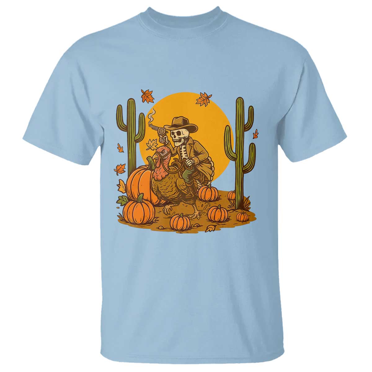 Funny Thanksgiving Rodeo Cowboy Gift T Shirt Western Skeleton Riding Turkey