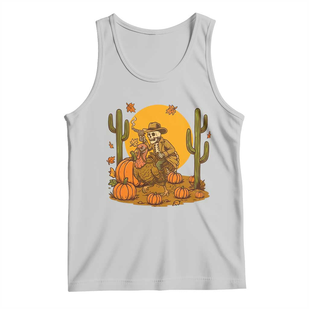 Funny Thanksgiving Rodeo Cowboy Gift Tank Top Western Skeleton Riding Turkey
