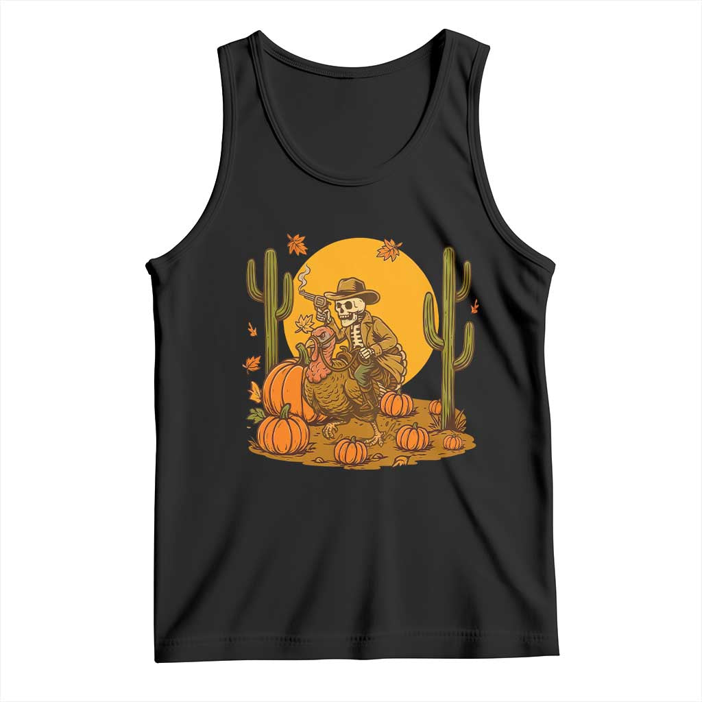 Funny Thanksgiving Rodeo Cowboy Gift Tank Top Western Skeleton Riding Turkey