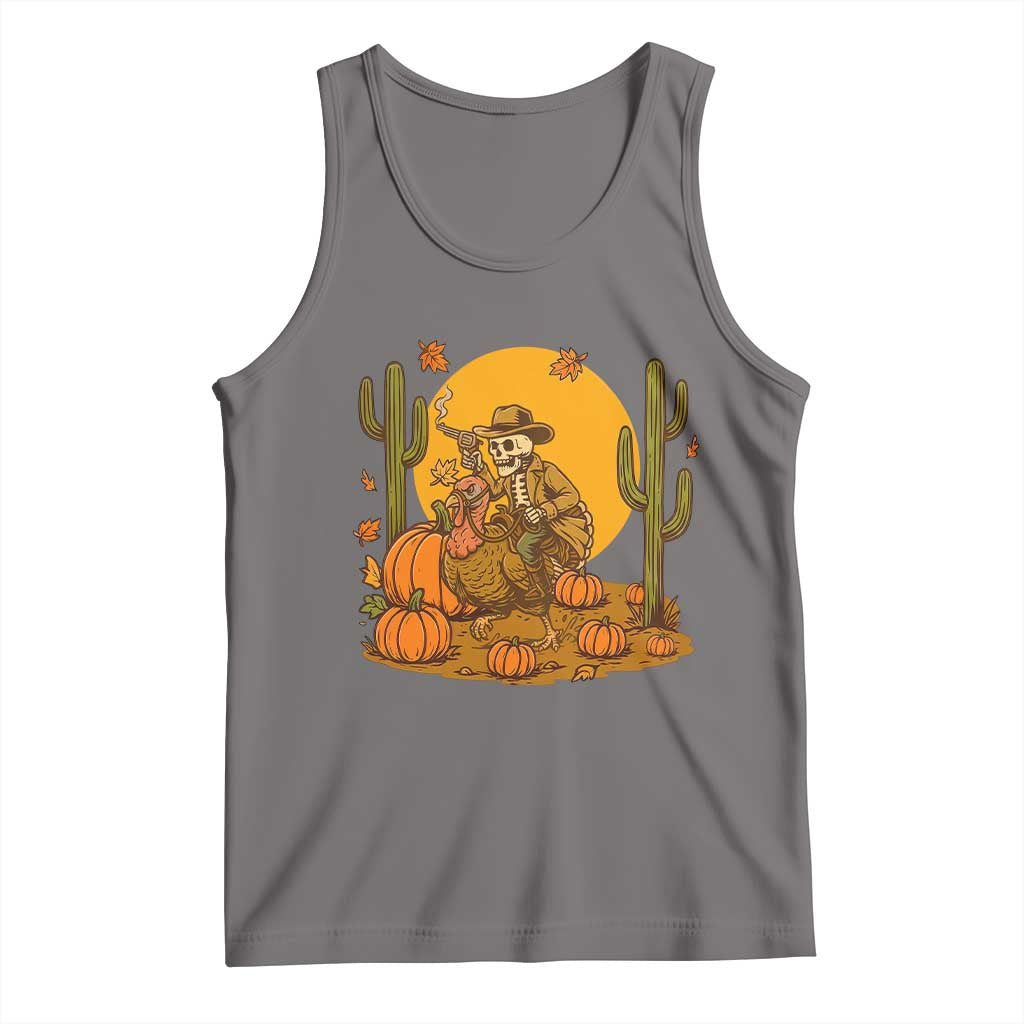 Funny Thanksgiving Rodeo Cowboy Gift Tank Top Western Skeleton Riding Turkey