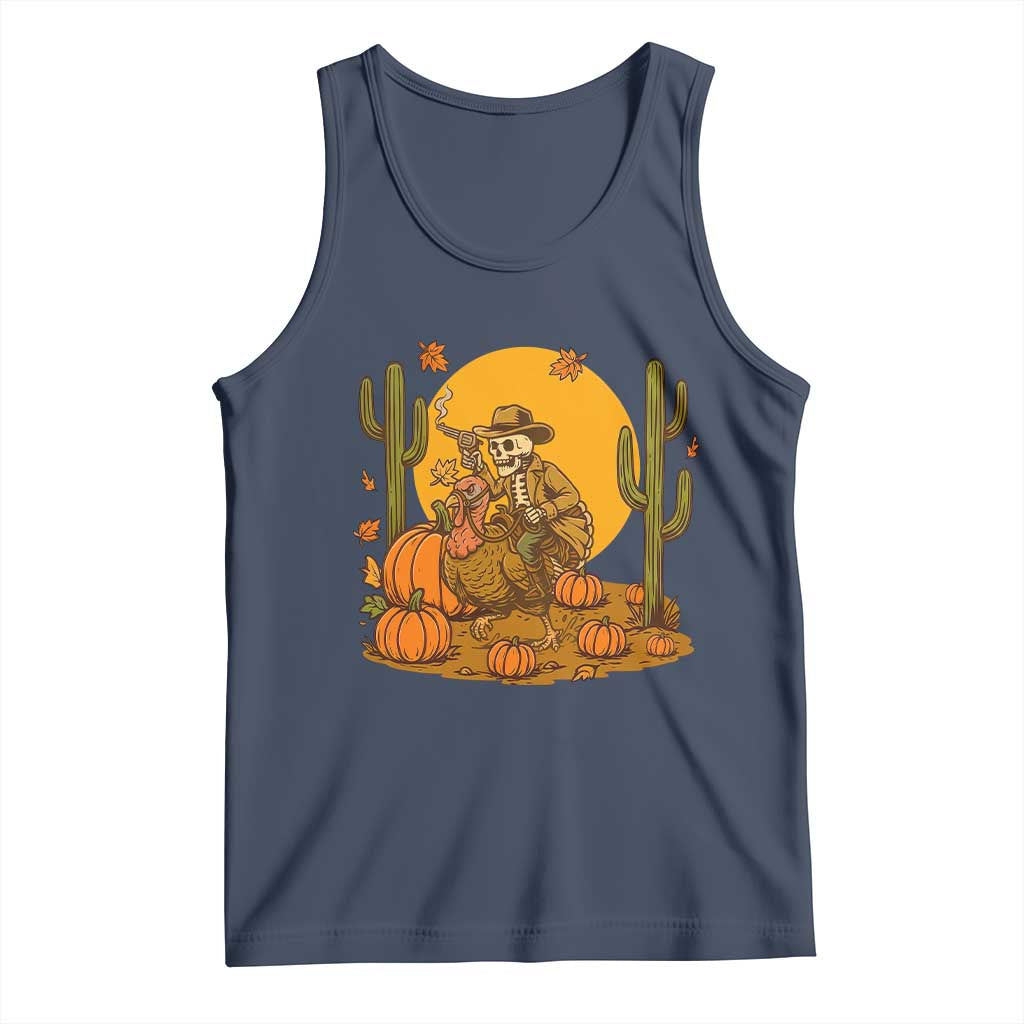 Funny Thanksgiving Rodeo Cowboy Gift Tank Top Western Skeleton Riding Turkey