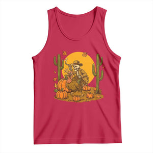 Funny Thanksgiving Rodeo Cowboy Gift Tank Top Western Skeleton Riding Turkey