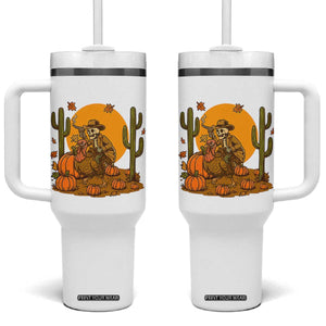 Funny Thanksgiving Rodeo Cowboy Gift Tumbler With Handle Western Skeleton Riding Turkey