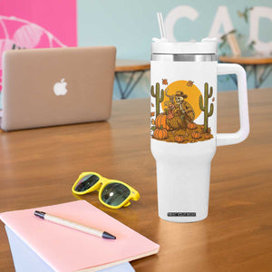 Funny Thanksgiving Rodeo Cowboy Gift Tumbler With Handle Western Skeleton Riding Turkey