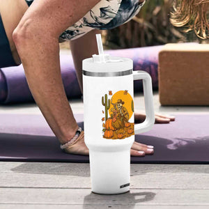 Funny Thanksgiving Rodeo Cowboy Gift Tumbler With Handle Western Skeleton Riding Turkey