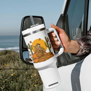 Funny Thanksgiving Rodeo Cowboy Gift Tumbler With Handle Western Skeleton Riding Turkey