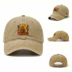 Funny Thanksgiving Rodeo Cowboy Gift Washed Cotton Baseball Cap Western Skeleton Riding Turkey