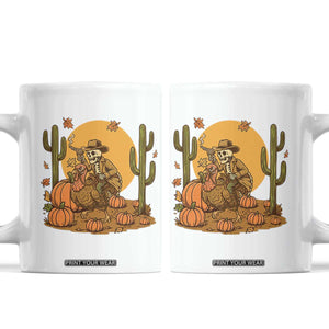 Funny Thanksgiving Rodeo Cowboy Gift Coffee Mug Western Skeleton Riding Turkey