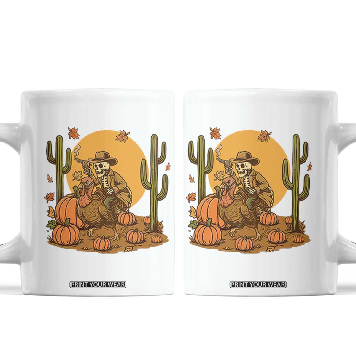 Funny Thanksgiving Rodeo Cowboy Gift Coffee Mug Western Skeleton Riding Turkey