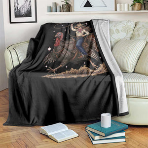 Thanksgiving Rodeo Western Fall Gift Throw Blanket Funny Cowgirl Riding Turkey