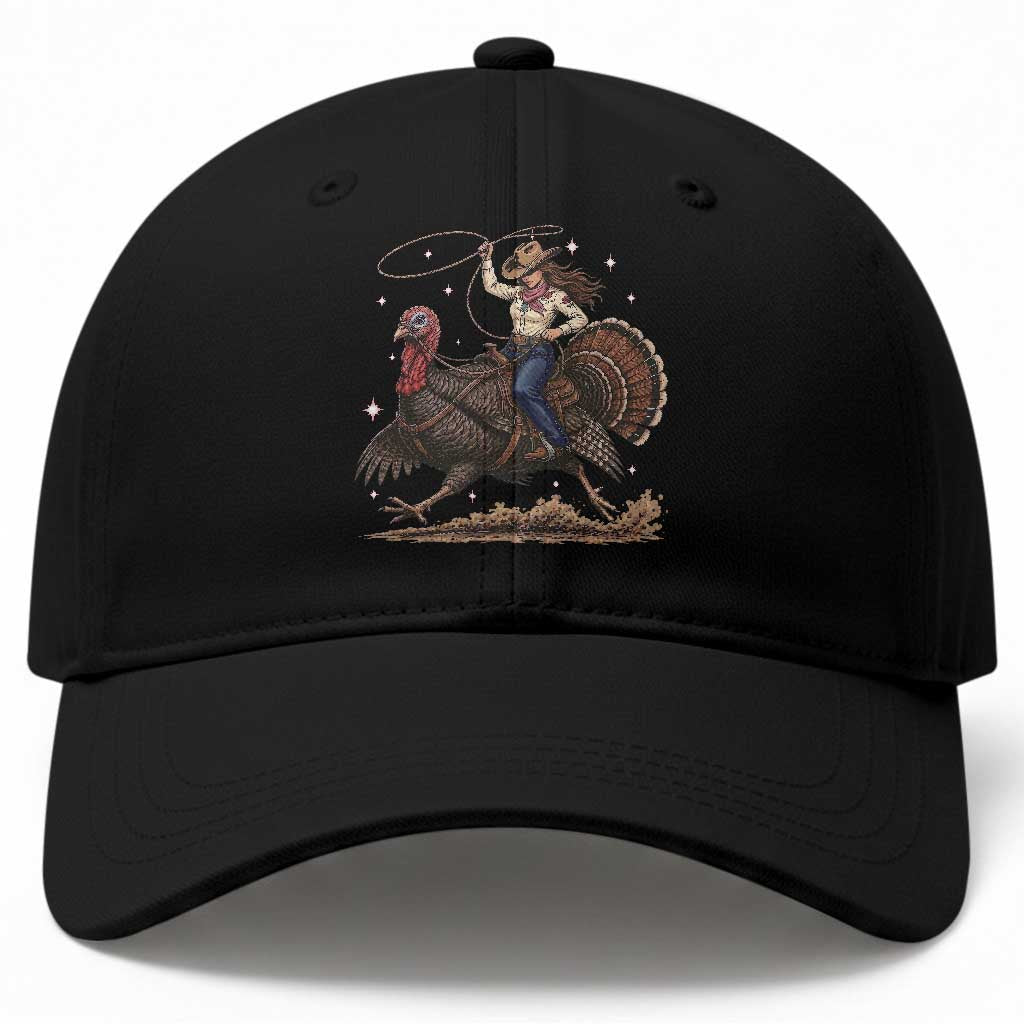 Thanksgiving Rodeo Western Fall Gift Baseball Cap Funny Cowgirl Riding Turkey