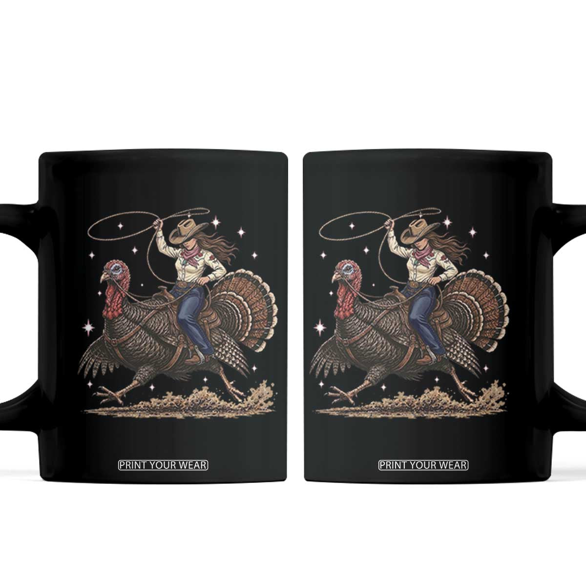 Thanksgiving Rodeo Western Fall Gift Coffee Mug Funny Cowgirl Riding Turkey