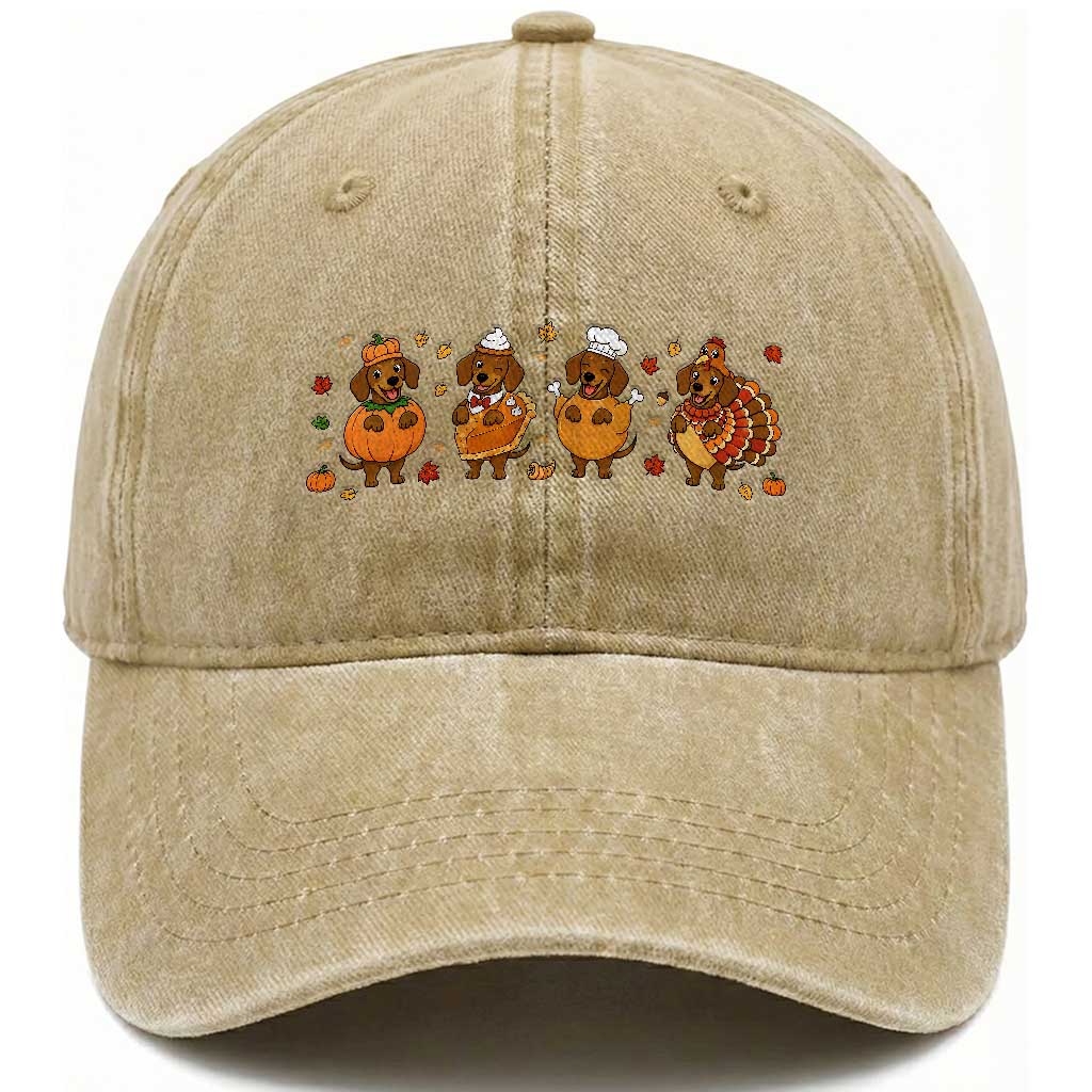 Dachshund Thanksgiving Holiday Gift Washed Cotton Baseball Cap Cute Turkey Wiener Dog