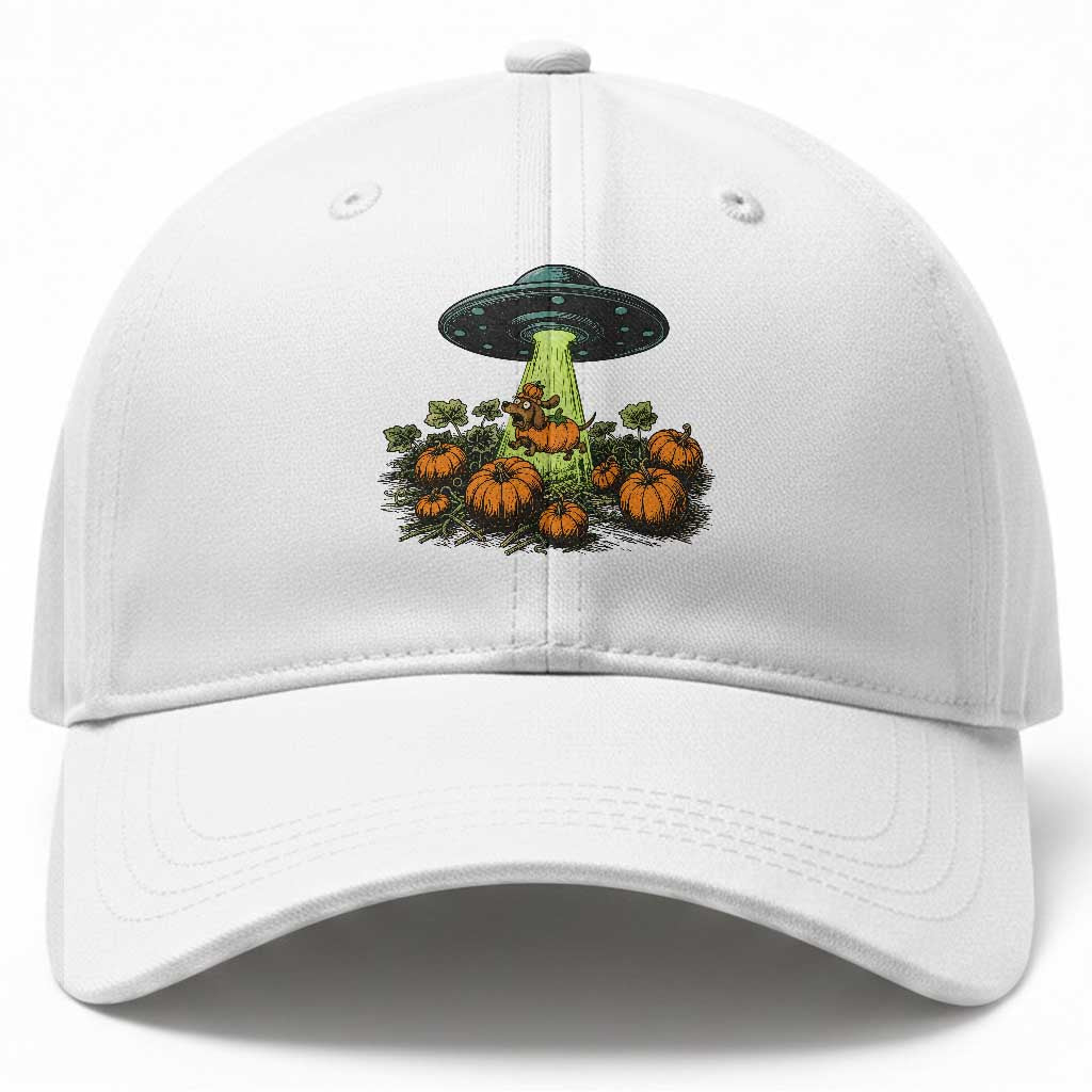 Funny Alien Halloween Pet Lover Gift Baseball Cap UFO Abduction Pumpkin Dachshund Dog